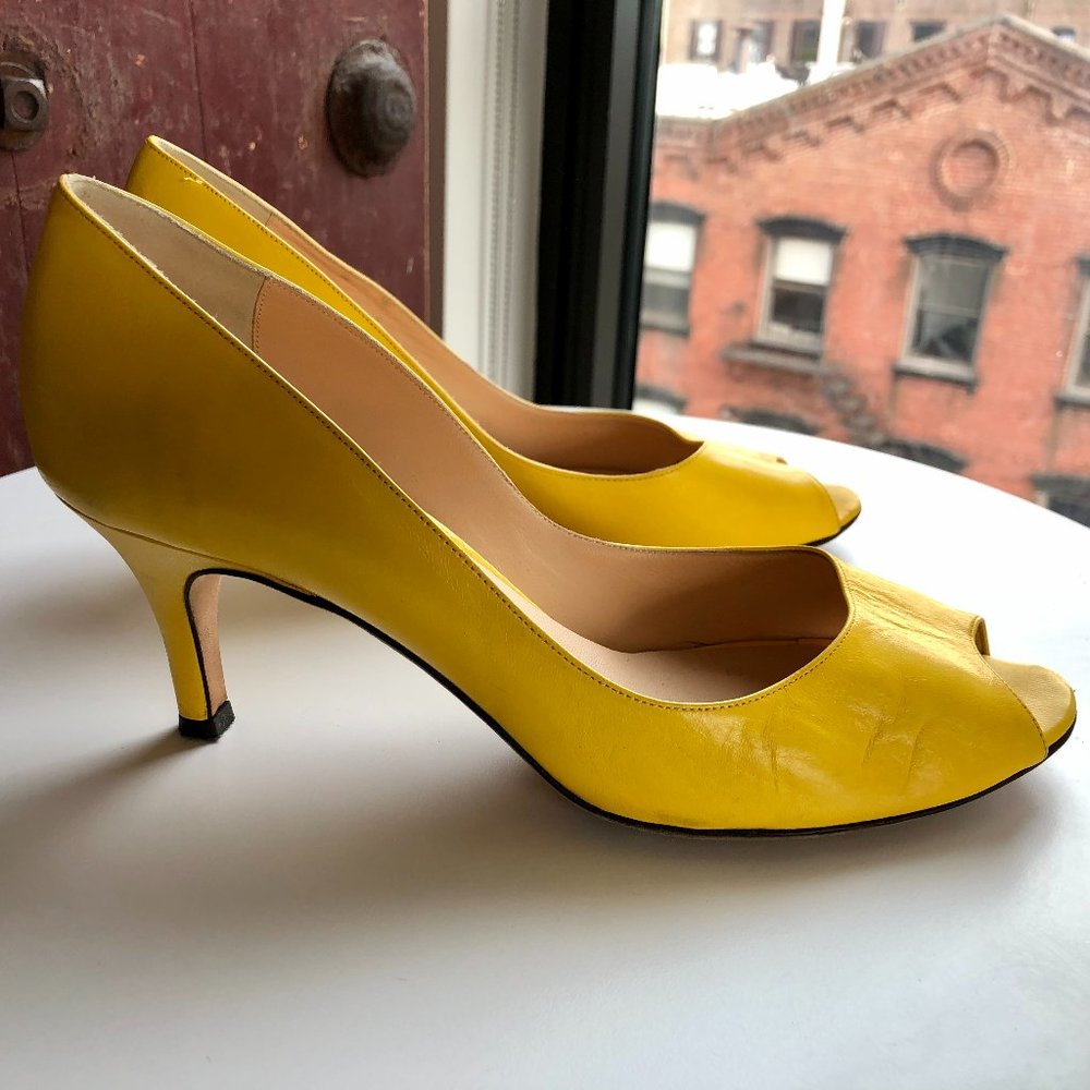Marioluca Giusti Yellow Leather Peeptoe Heels 37.5